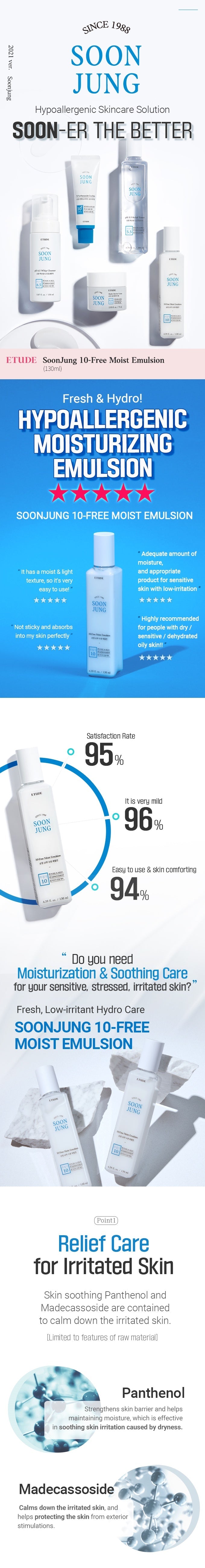 Etude House - Soon Jung 10-Free Moist Emulsion 130ml