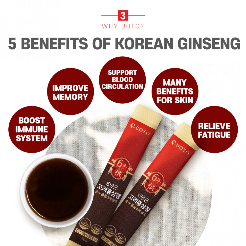 BOTO 6 years Korea Red Ginseng Sticks (30 Sticks)