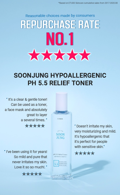 ETUDE HOUSE - Soon Jung pH 5.5 Relief Toner (Jumbo) 350mL